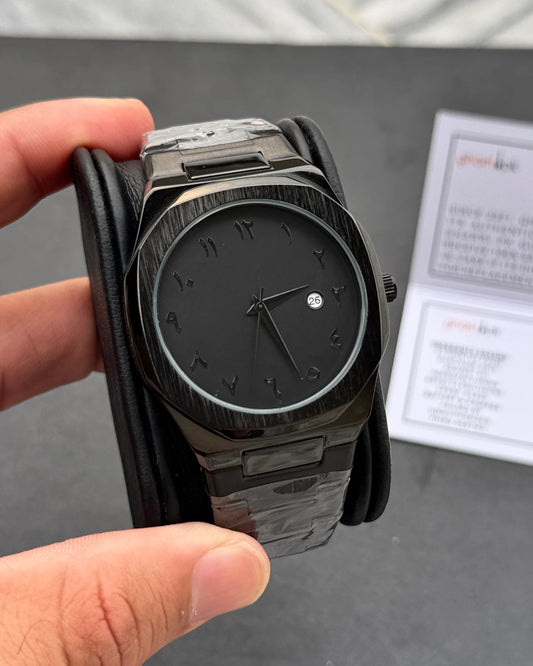 Black Arabic Aura Watch Fully Metaled Date Working Watch .